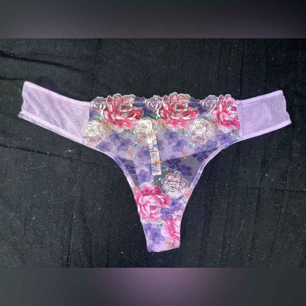 Victoria’s Secret purple & pink flower embroidery thong panty